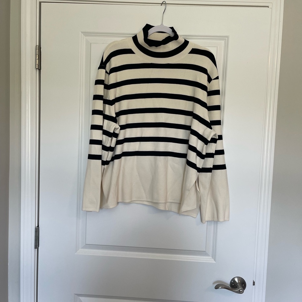 H&M Black and White Striped Turtleneck Sweater